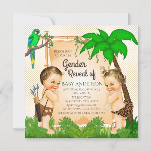 Jungle Safari Gender Reveal Baby Shower Invitation