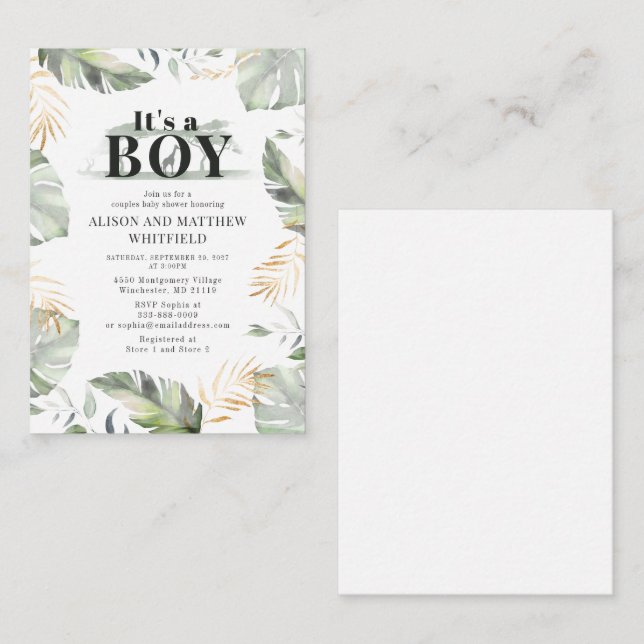 Jungle Safari Giraffe Baby Shower Boys Invitation (Front/Back)