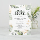 Jungle Safari Giraffe Baby Shower Boys Invitation (Standing Front)