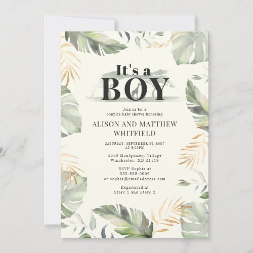 Jungle Safari Giraffe Baby Shower Boys Invitation