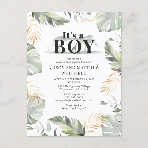 Jungle Safari Giraffe Baby Shower Boys Invitation Postcard