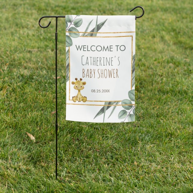 Jungle Safari Giraffe Baby Shower Welcome Garden Flag (In SItu)
