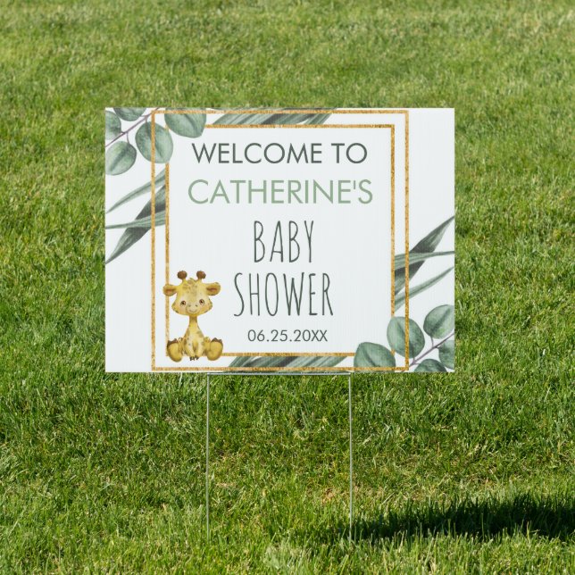 Jungle Safari Giraffe Baby Shower Welcome Sign (Insitu)