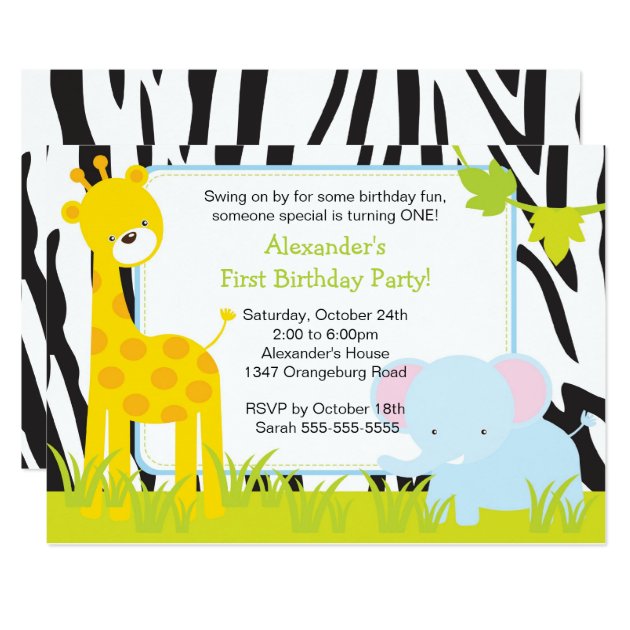 Jungle Safari Giraffe Birthday Party Invitation