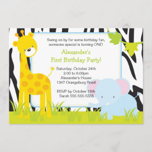 Jungle Safari Giraffe Birthday Party Invitation