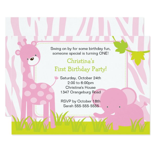 Jungle Safari Giraffe Birthday Party Invitation