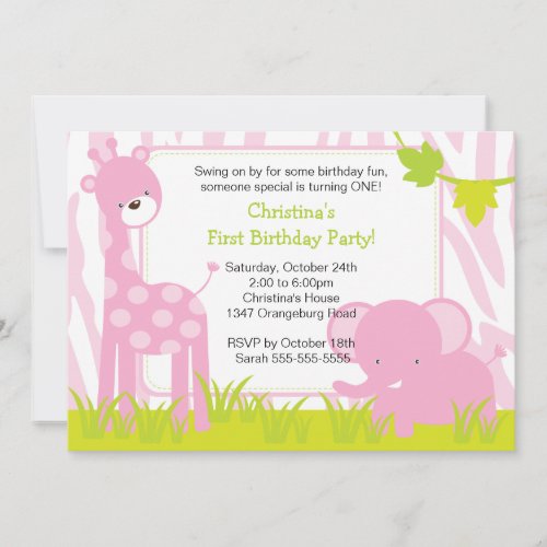 Jungle Safari Giraffe Birthday Party Invitation