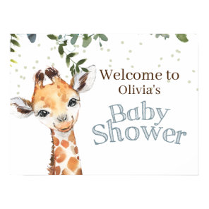 Jungle Safari Giraffe Blue Baby Shower Welcome Poster