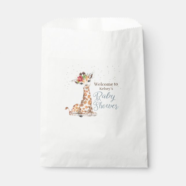 Jungle Safari Giraffe Blue Gray Baby Shower Favor Bag (Front)