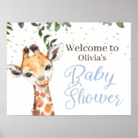Jungle Safari Giraffe Blue Welcome Baby Shower