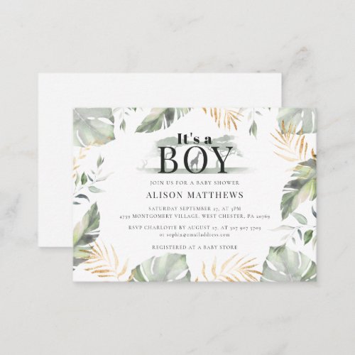 Jungle Safari Giraffe Boy Baby Shower Invitation