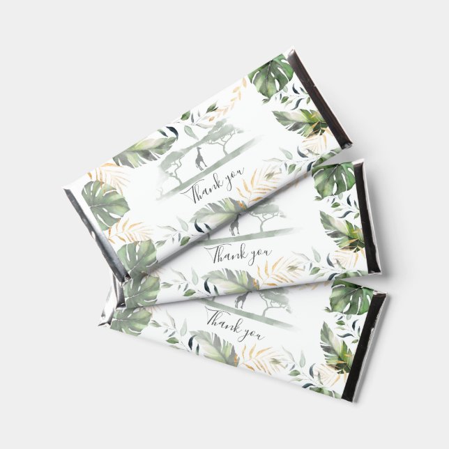 Jungle Safari Giraffe Couple Baby Shower Thank You Hershey Bar Favors (Front)