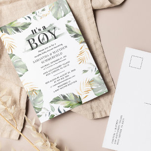 Jungle Safari Giraffe Couples Baby Boy Shower Invitation Postcard