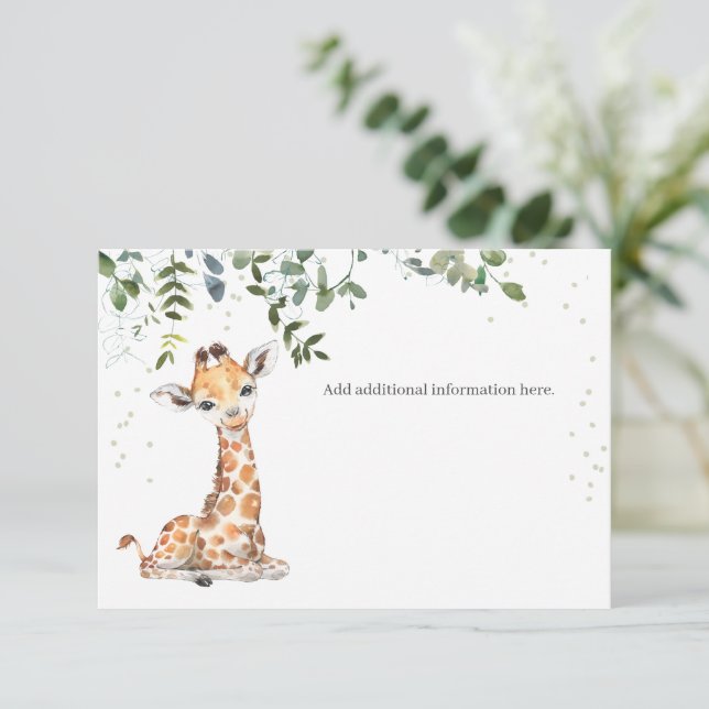 Jungle Safari Giraffe Eucalyptus Baby Shower  Enclosure Card (Standing Front)