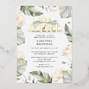 Jungle Safari Giraffe Girl Baby Shower Gold Foil Invitation