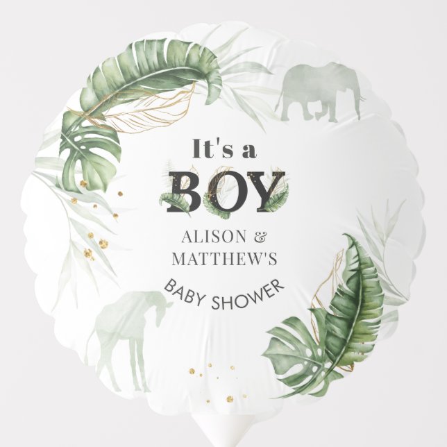 Jungle Safari Giraffe Greenery Boy Baby Shower  Balloon (Front)