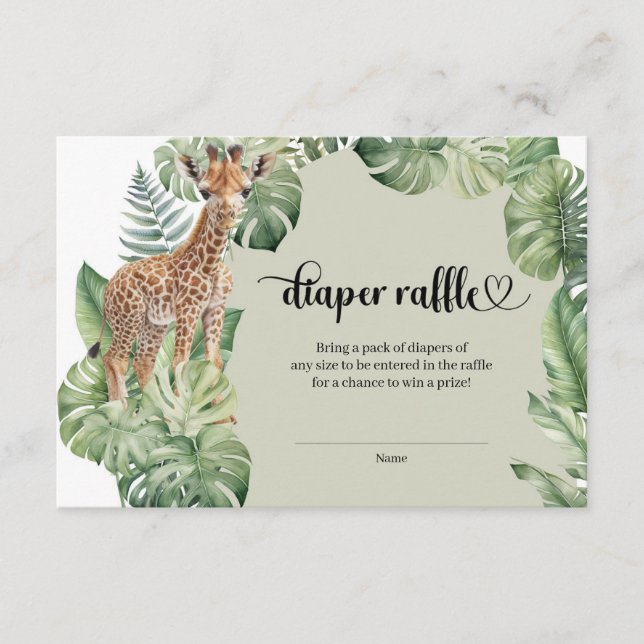 Jungle Safari Giraffe Palms Leaves Baby Shower Enclosure Card (Front)
