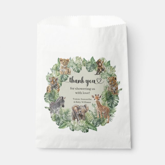 Jungle Safari Giraffe Palms Leaves Baby Shower  Favor Bag (Front)