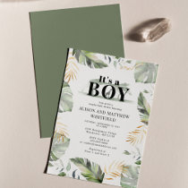 Jungle Safari Giraffe Palms Leaves Baby Shower Invitation