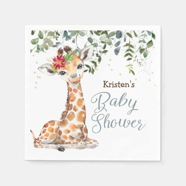 Jungle Safari Giraffe Personalized Baby Shower Napkins (Front)