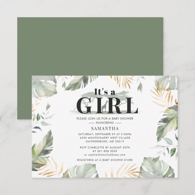 Jungle Safari Girl Baby Shower Giraffe Note Card (Front/Back)