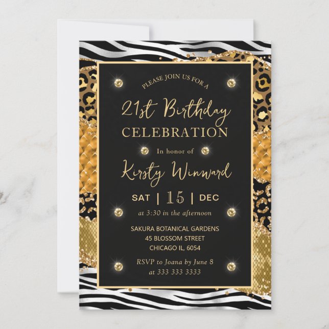 Jungle Safari Glitter Agate 21st Birthday Invitation (Front)