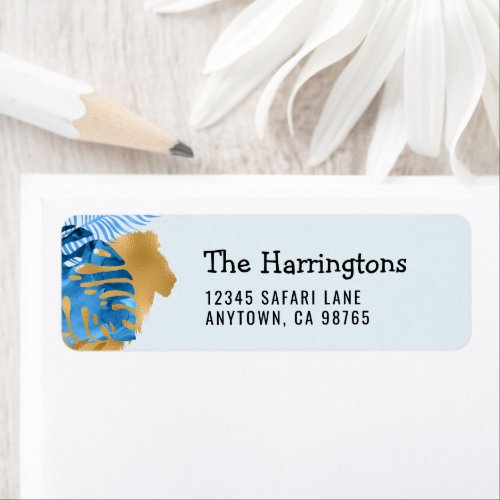 Jungle Safari Gold Lion Blue Return Address Label