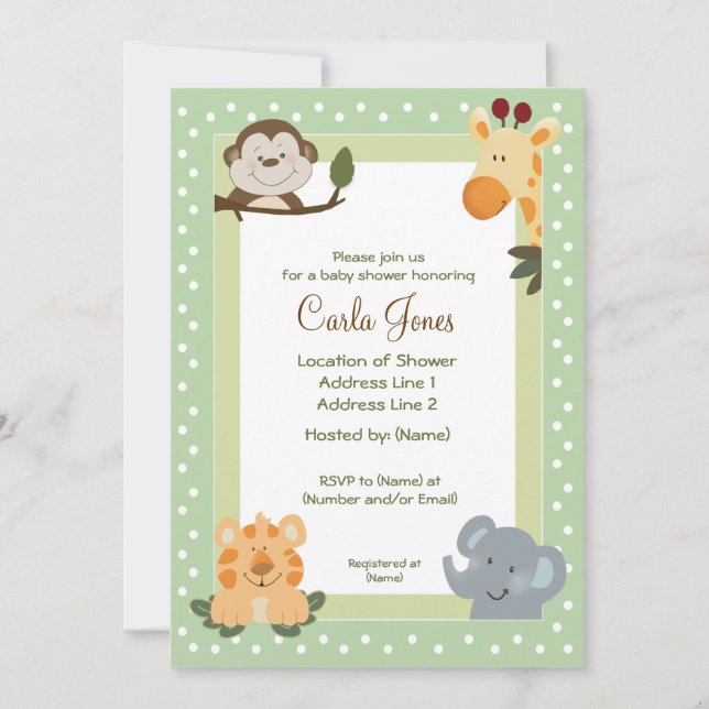 Jungle Safari Green 5x7 Baby Shower Invitations (Front)