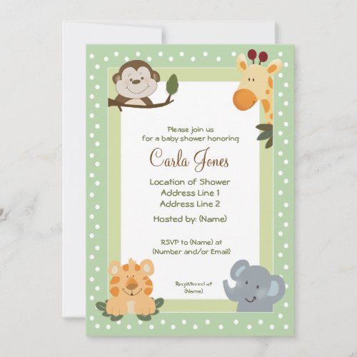 Jungle Safari Green 5x7 Baby Shower Invitations