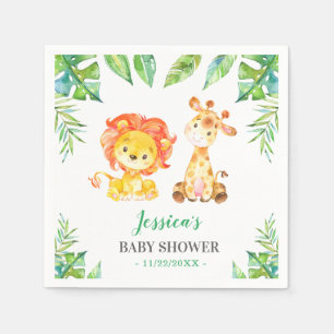 Jungle Safari Green Baby Boy Shower Lion Giraffe Napkins