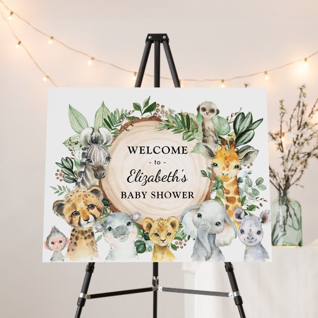 Jungle Safari Greenery Wild Baby Animals Welcome Foam Board (In Situ (Stand))