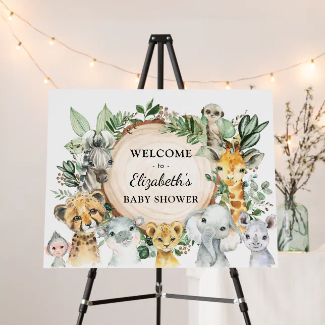Jungle Safari Greenery Wild Baby Animals Welcome Foam Board | Zazzle