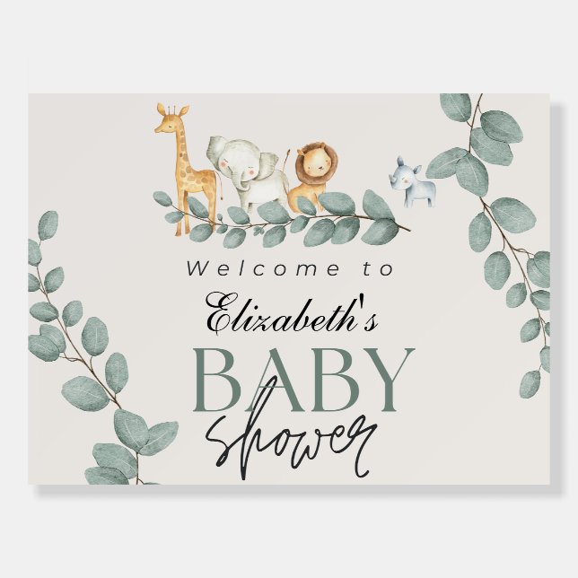 Jungle Safari Greenery Wild Baby Animals Welcome Foam Board (Front)