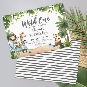 Jungle Safari Horizontal Wild One 1st Birthday Invitation