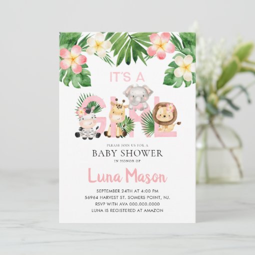 Jungle Safari It's A Girl Baby Shower Invitations | Zazzle