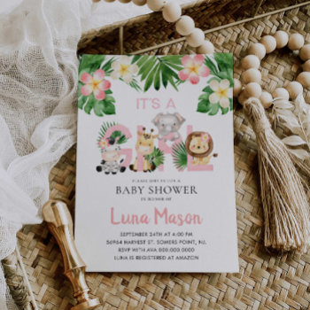 Jungle Safari It's A Girl Baby Shower Invitations by CavaPartyDesign at Zazzle