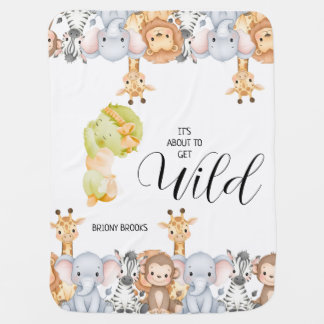 Jungle Safari "It's About To Get Wild" Baby Shower Baby Blanket