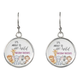 Jungle Safari "It's About To Get Wild" Baby Shower Earrings
