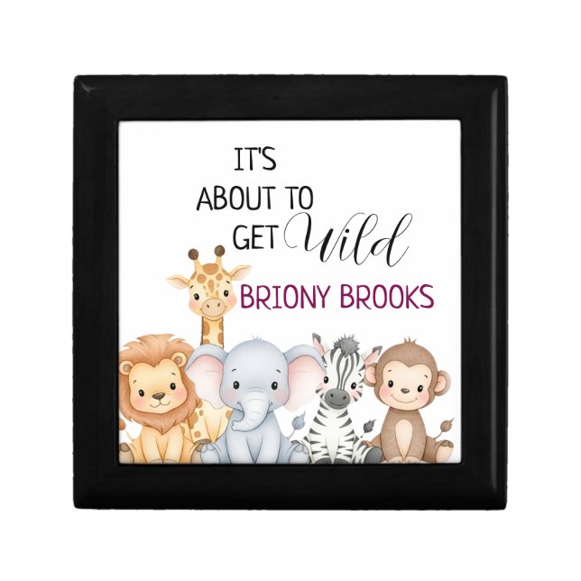 Jungle Safari "It's About To Get Wild" Baby Shower Gift Box (Front)