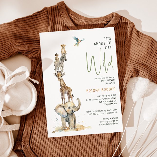 Jungle Safari "It's About To Get Wild" Baby Shower Invitation (Creator Uploaded)