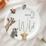 Jungle Safari It's About To Get Wild Baby Shower Paper Plates<br><div class="desc">Introducing our jungle safari it's about to get wild baby shower paper plates, perfect for a cute and whimsical celebration! It features a modern safari animal theme with adorable jungle creatures like a monkey, giraffe, lion, and zebra. With its simple natural boho-inspired watercolor landscape, this sweet scene is ideal for...</div>