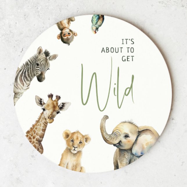 Jungle Safari It's About To Get Wild Baby Shower Round Paper Coaster (Creator Uploaded)