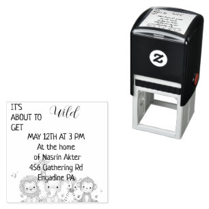 Jungle Safari "It's About To Get Wild" Baby Shower Self-inking Stamp