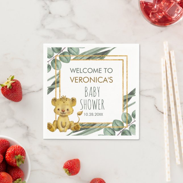 Jungle Safari Lion Baby Shower Welcome Napkins (Insitu)