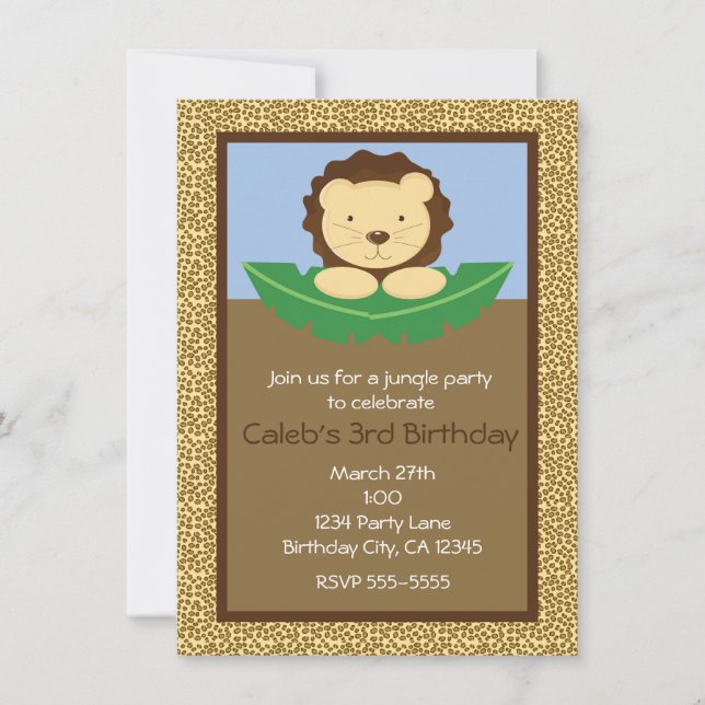 Jungle Safari Lion Birthday Party Invitations (Front)