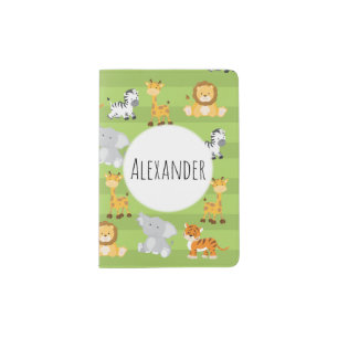 Jungle Safari Lion Tiger Modern Green Stripe Passport Holder