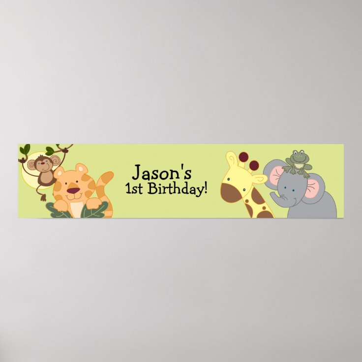 JUNGLE SAFARI Monkey Birthday Banner Poster | Zazzle