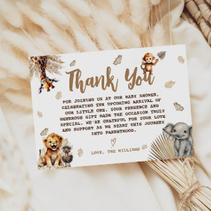 Jungle Safari Neutral Baby Shower Thank You Card