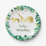 Jungle Safari Paper Plate Birthday Green Gold at Zazzle