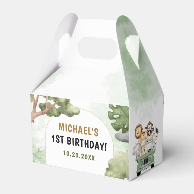 Jungle Safari Party Animals 1st Birthday Favor Boxes (Back Side)